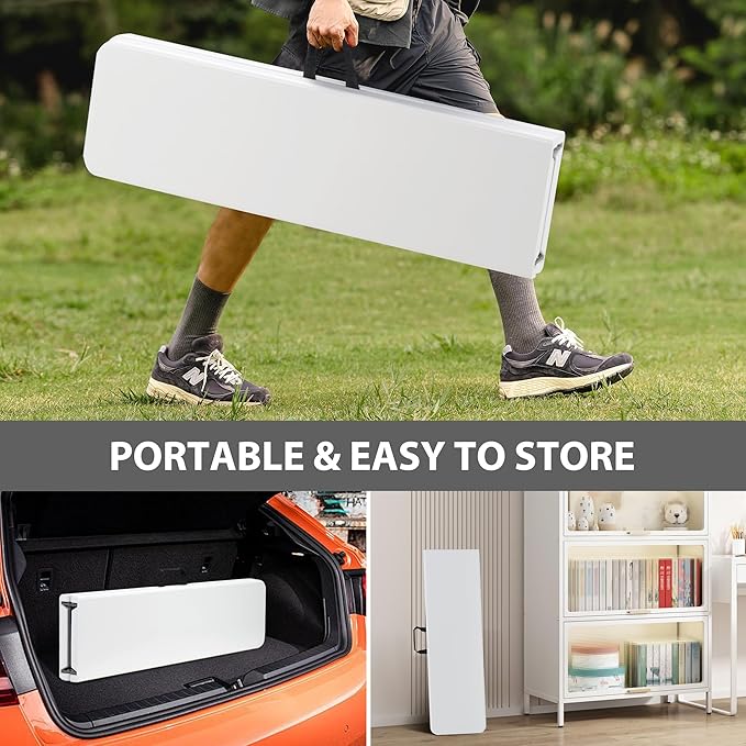 6ft Plastic Folding Bench with Carrying Handle & Lock, Portable Outdoor Bench - Image 7