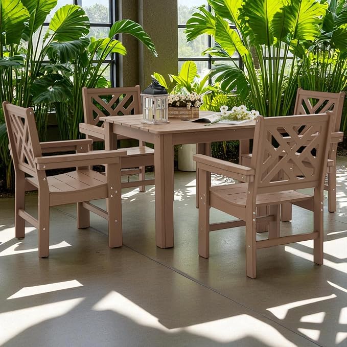 HDPE Outdoor Dining Set, 5-Piece Outdoor Table and Chairs Include 4 Armchair - Image 8