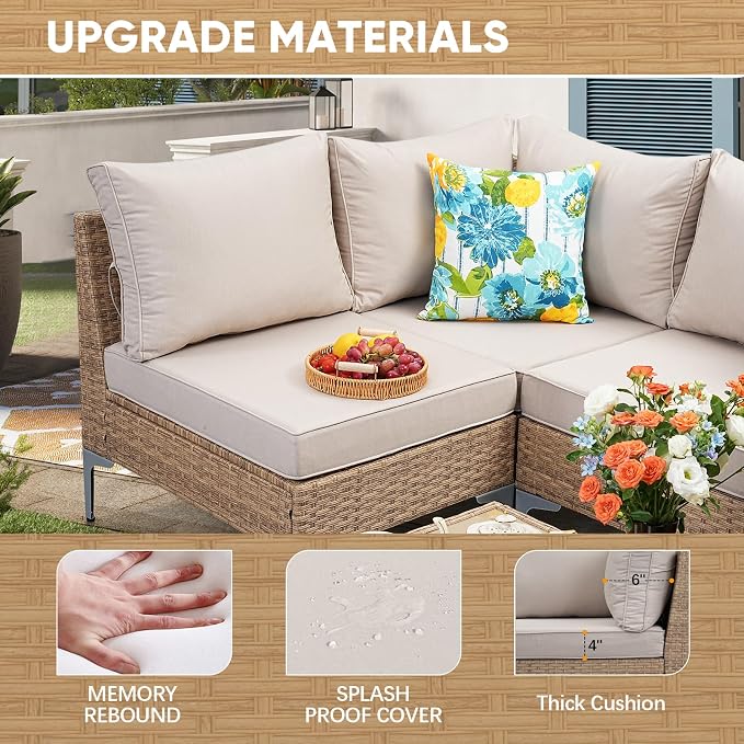 5 Piece Wicker Patio Furniture Set, Outdoor Conversation Sectional Sofa - Image 4
