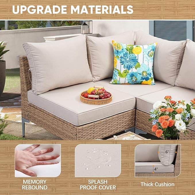 9 Piece Wicker Patio Furniture Set, Outdoor Conversation Sectional Sofa - Image 6