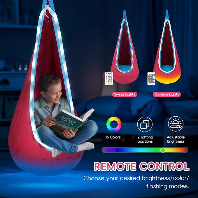 OUTREE Light Up Pod Swing for Kids, Hanging Swing Chair, Cotton Sensory Chair - Image 2