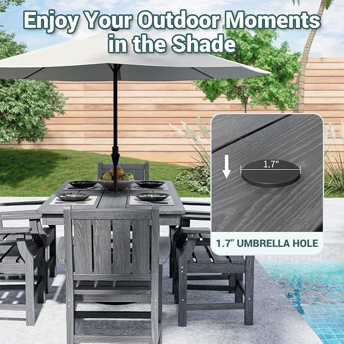 Pamapic 7 PCS Outdoor Dining Set, Spacious HDPE Outdoor Table and Chairs - Image 2