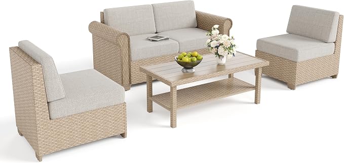 Patio Furniture Set 5 Piece, Wicker Rattan Sectional Sofa Couch - Image 9