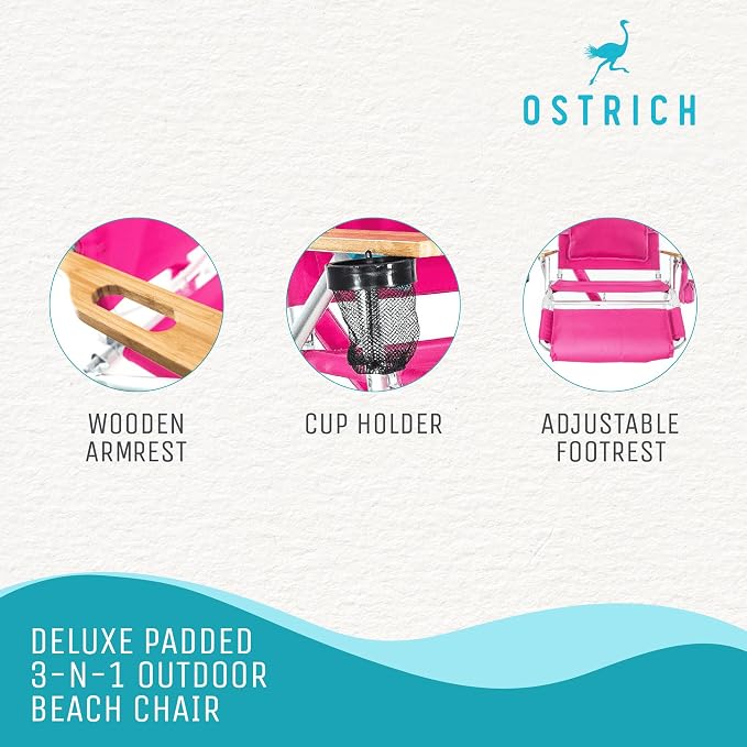 Ostrich Reclining Lounge Chair, Deluxe 3 in 1 Folding Outdoor Beach Lounger - Image 5