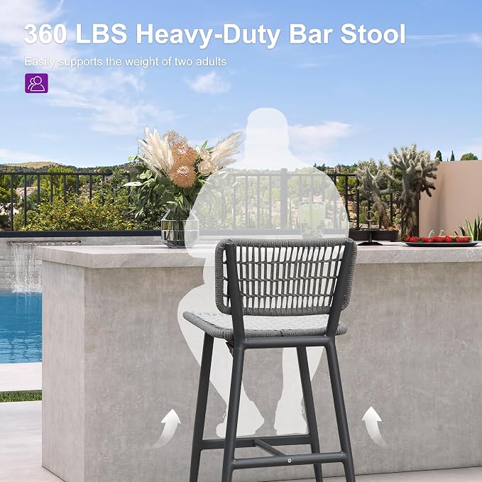 PURPLE LEAF Patio Counter Height Bar Stools Set of 2 Metal Bar Chairs - Image 7