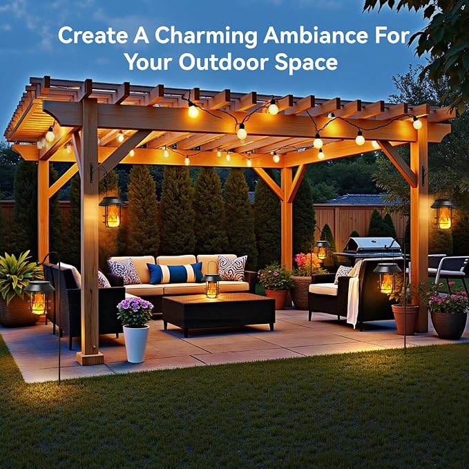Solar Lanterns Outdoor Waterproof, Upgraded Flickering Flames Hanging Solar - Image 6