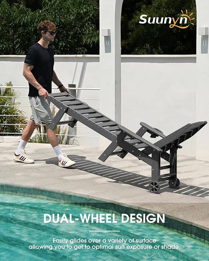 Lounge Chair Outdoor Set of 2, HDPE Chaise Lounge Outdoor, Pool Lounge Chair - Image 3