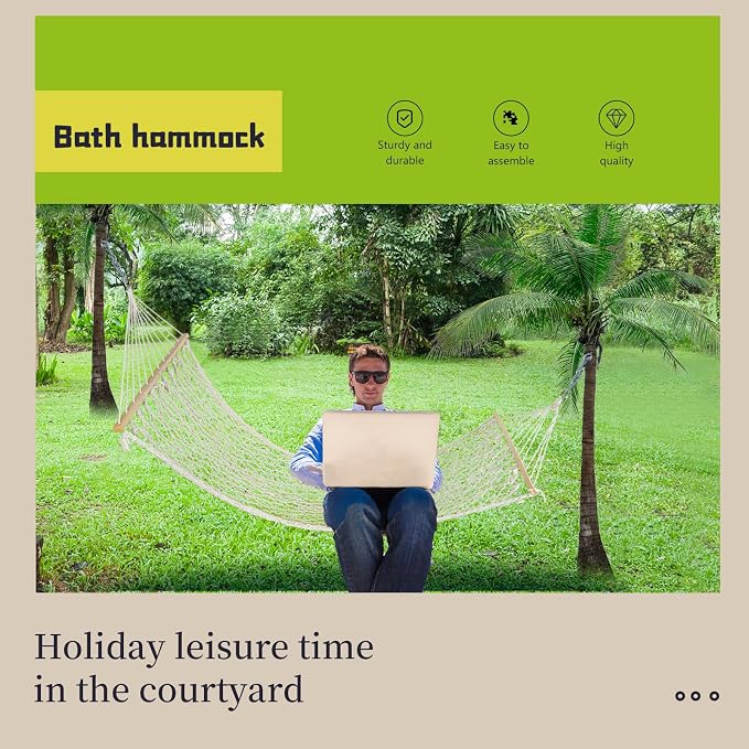 Hammocks Double Rope Hammock, Portable HandwovenTraditional Cotton Rope1 Person - Image 7