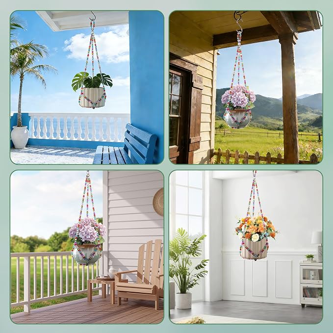 17''，2 Pack Macrame Plant Hanger, Handmade Glass Bead Plant Hanger Colorful - Image 7