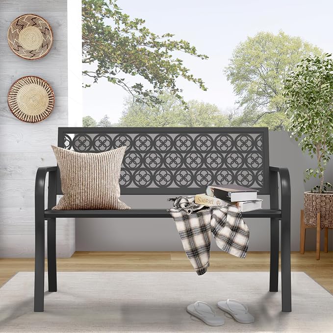 On Shine Outdoor Garden Bench Cast Iron Steel Outdoor Bench Clearance - Image 2