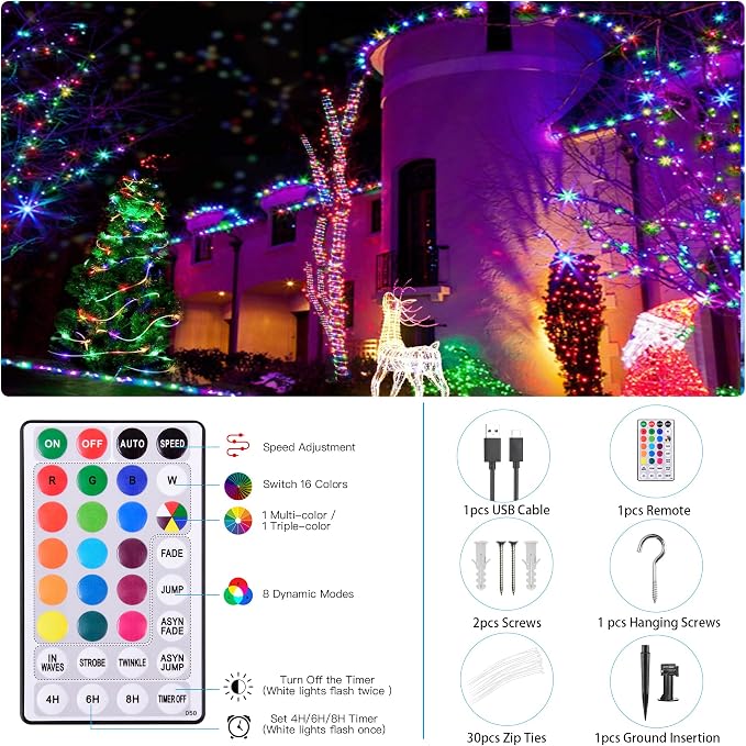 Solar Rope Lights Outdoor Waterproof, 66Ft 200 LED String Light Fairy Solar - Image 6