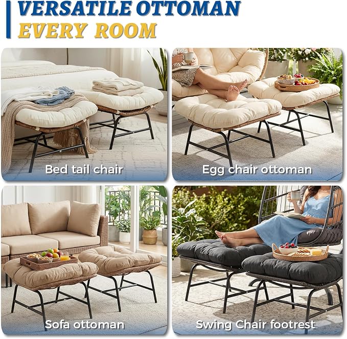 NICESOUL Indoor Outdoor Ottoman Set of 2, Large Wide Double Patio Footstool - Image 8