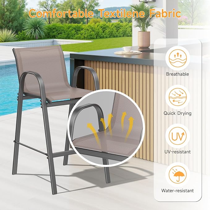 ONBRILL Outdoor Bar Stool Set of 4, Patio Bar Chairs - Image 5