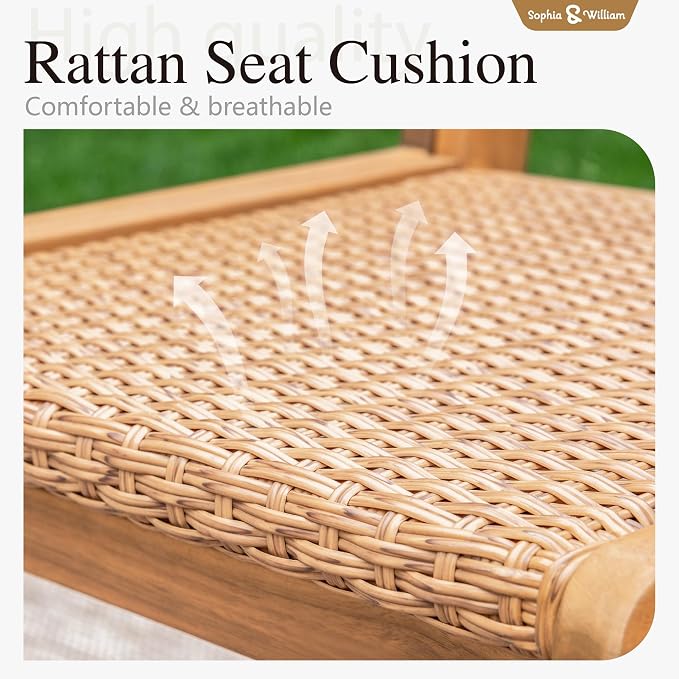 Sophia & William Patio Dining Chairs Outdoor 2 Pieces Hand Woven Wooden Rattan - Image 5