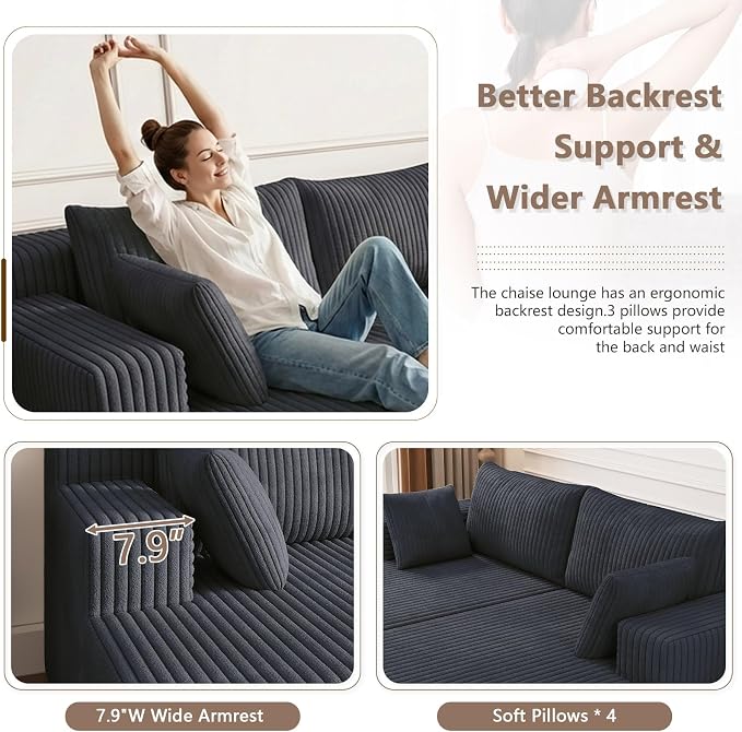 ODUWA Oversized Double Chaise Lounges Indoor, Upholstered Boneless Cloud - Image 3