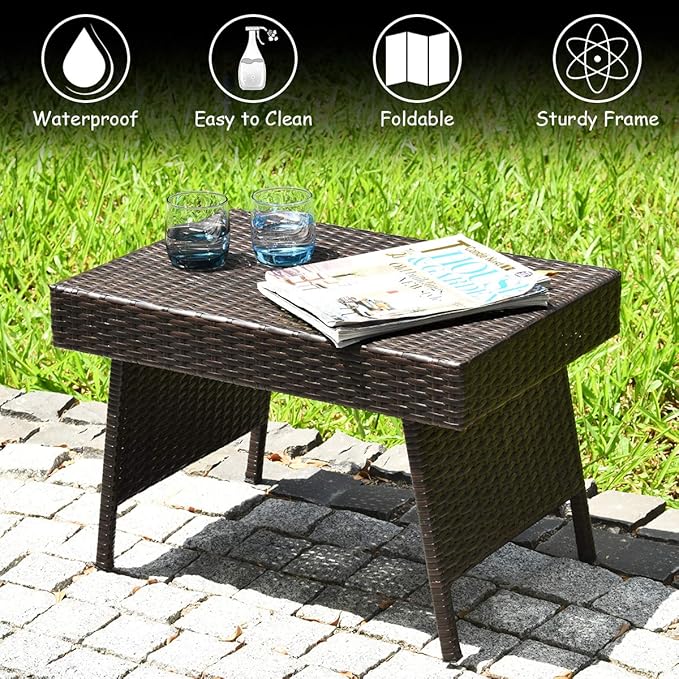 Tangkula Outdoor Folding Wicker Table, Heavy Duty Rattan Foldable Standing - Image 7