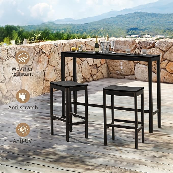 Outdoor Bar Height Table and Chairs Set, 3 Piece Black Top and Bronze Leg Patio - Image 8