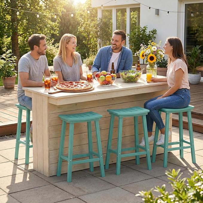 Outdoor Bar Stools Set of 6, 24 Inch All-Weather HDPE Counter Height Chairs - Image 2