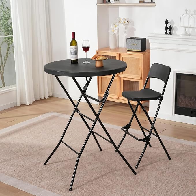 32" Round Folding Table, Portable Bar Height Folding Table - Image 7