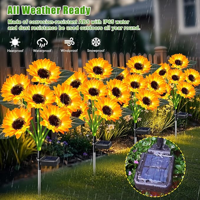 Sunflower Solar Lights Outdoor Decor, 4 Pack Solar Garden Decor 24 Waterproof - Image 2