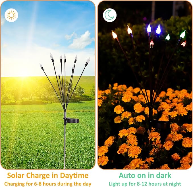 2 Pack Each 8 LEDs Solar Garden Lights Waterproof Outdoor Landscape Path - Image 3