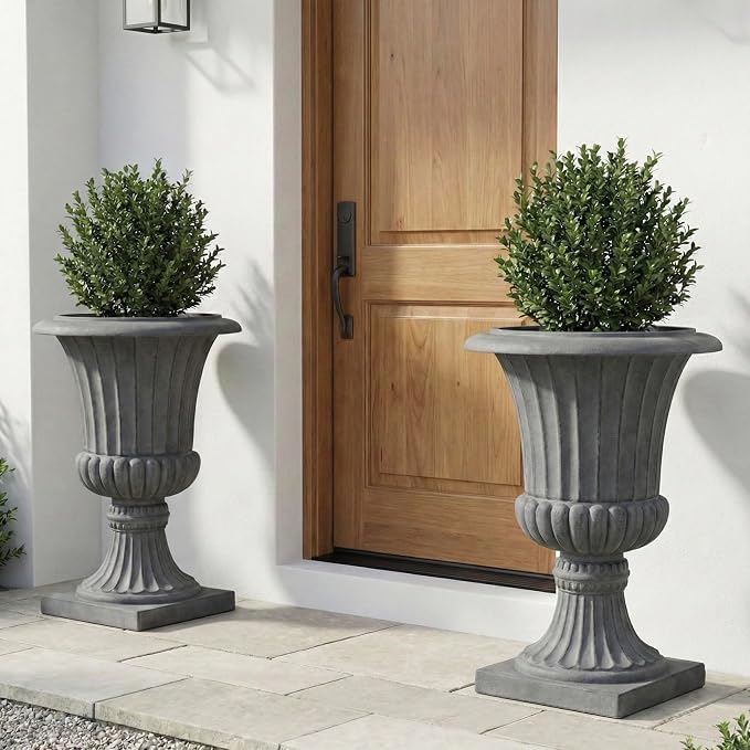Urn Planters 22", Tall Stone-Resin Pedestal Planters - Image 2