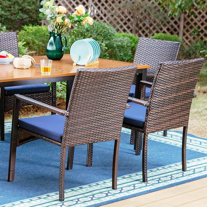 Sophia & William 7 Pieces Patio Dining Set, Metal Patio Table and Wicker Chairs - Image 6
