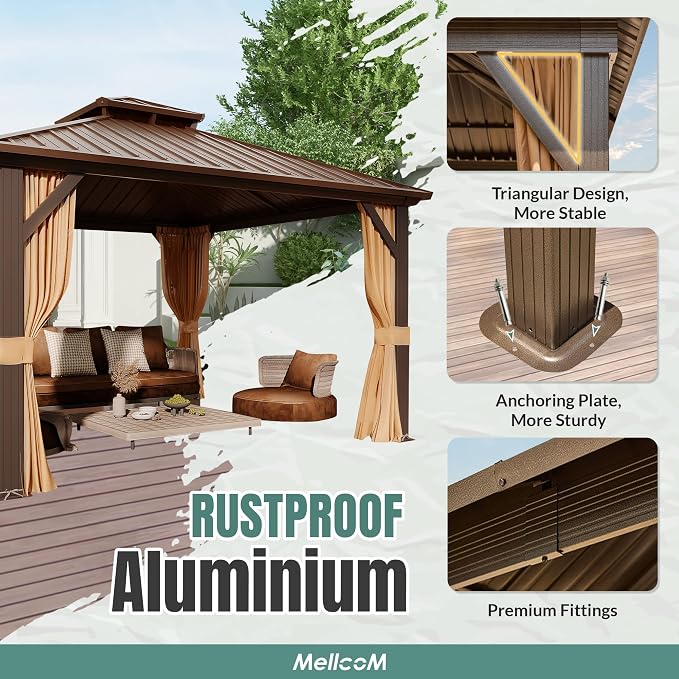 MELLCOM 12' x 12' Gazebo, Hardtop Double Roof Gazebo - Image 3