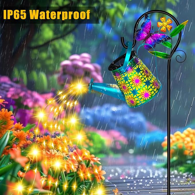 Solar Watering Can with Lights, Waterproof Solar Lantern with Butterfly - Image 4