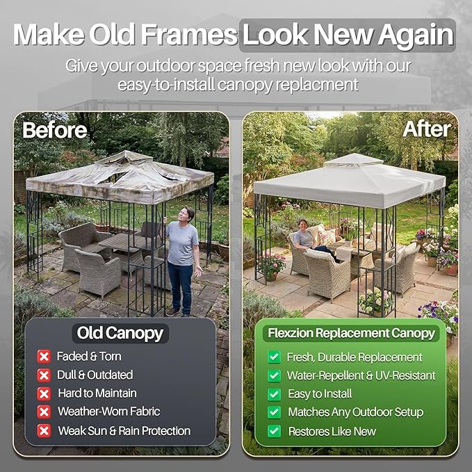 Flexzion Gazebo Cover Replacement Canopy Top 12x12 Ft - Image 3