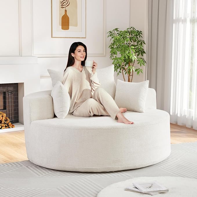 Antetek Oversized Round Chaise Longue Chair Indoor, Modern 55-inch Upholstered by Antetek