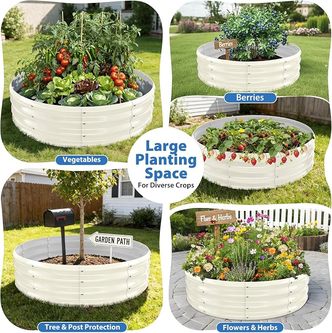 Round Galvanized Raised Garden Bed, Flowers & Herbs, Heavy Duty Rust-Resistant - Image 2