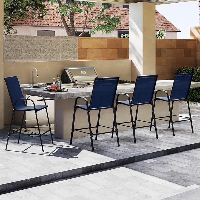 Tangkula Outdoor Bar Stools Set of 4, Enlarged Seat & Metal Frame, Tall Patio - Image 4