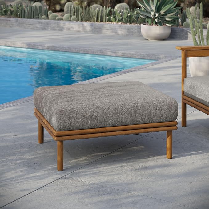 Modway Wren Teak Wood Outdoor Ottoman in Natural Driftwood - Image 2