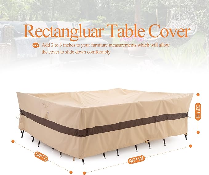 WJ-X3 Large 96in Beige & Coffee Patio Furniture Cover, 96W x 64D x 31H Inches - Image 6