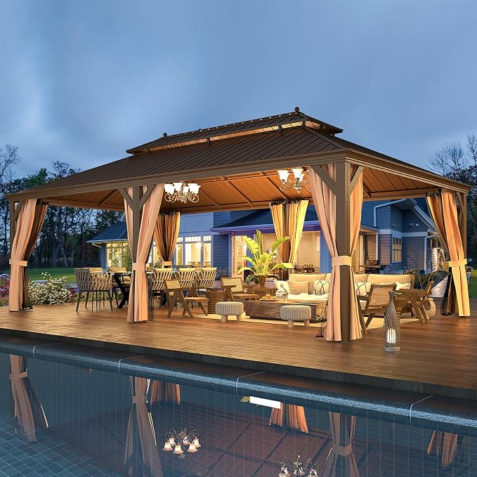 EROMMY 14'x24' Hardtop Gazebo Double Roof Galvanized Steel Outdoor Gazebos - Image 9