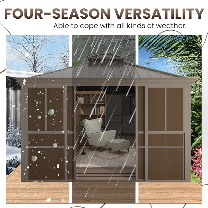 EROMMY 10' X 12' Hardtop Sunroom, Galvanized Steel Double Roof Gazebo Solarium - Image 6