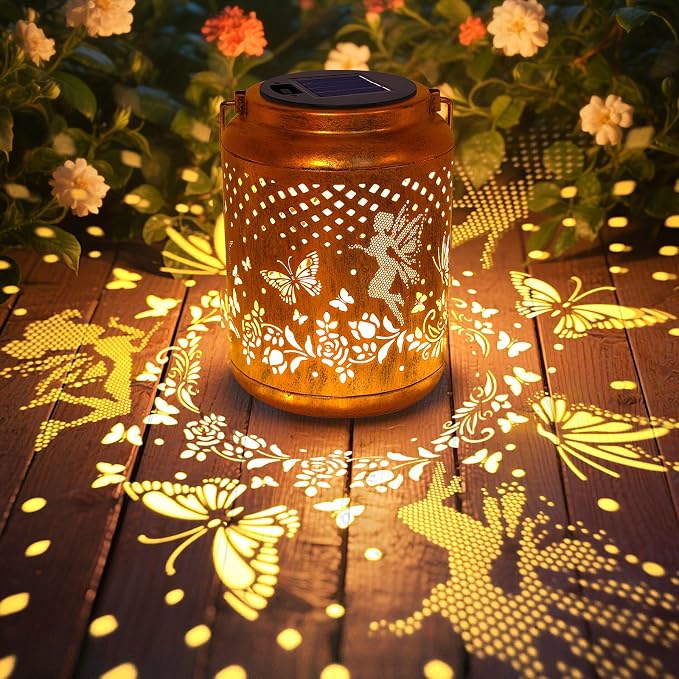Solar Lanterns Outdoor Hanging Lantern Lights, Fairy Butterfly Metal Garden - Image 4