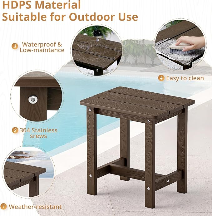 LUE BONA Outdoor Side Table, HDPS Small Outdoor Adirondack Side Tables - Image 6