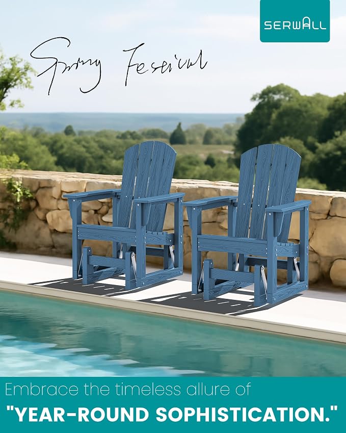 SERWALL Outdoor Glider Chair Set of 2, HDPE Wood-Like Patio Glider Rocker - Image 8