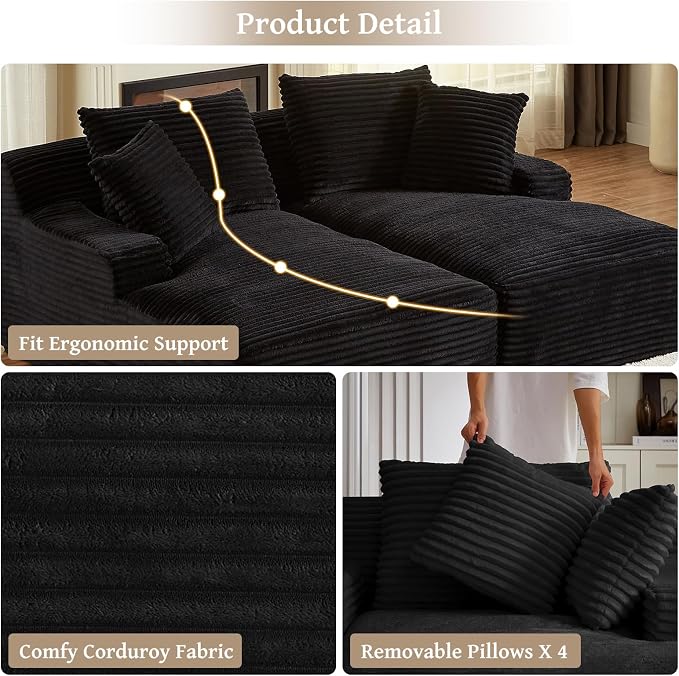 80" Double Chaise Lounge Chair Indoor, Oversized Boneless Couch Comfy - Image 5