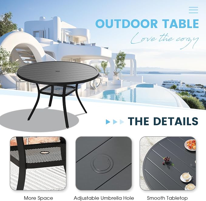 Patio Dining Table for 4-6, Round Metal Outdoor Table - Image 4