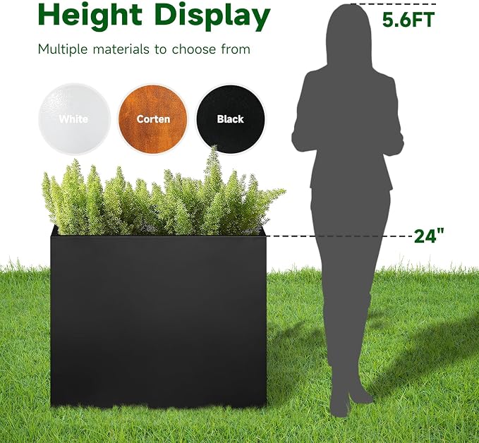 Black Steel Metallic Heavy Planter 30" x 12" x 24" - Image 7