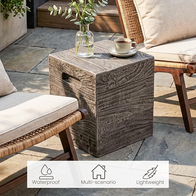 COSIEST Wooden Outdoor Side Table, Square MgO Concrete End Patio Side Table - Image 3