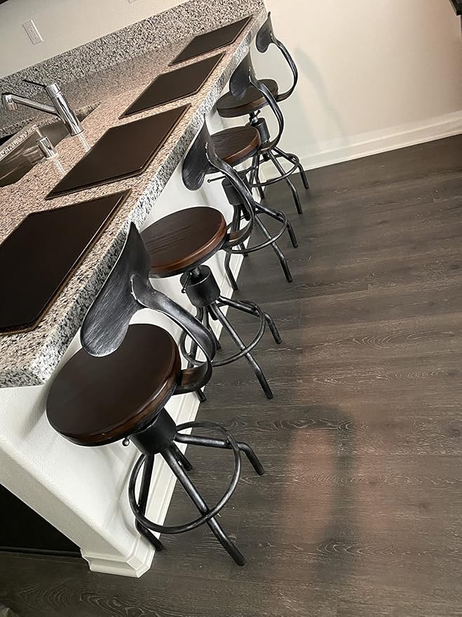 LOKKHAN Set of 2 Industrial Bar Stool-Adjustable Swivel Wood Metal Bar - Image 6