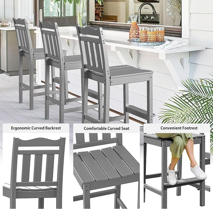 nalone Outdoor Bar Stools Set of 2, HDPE Tall Adirondack Chairs Bar Chairs - Image 4