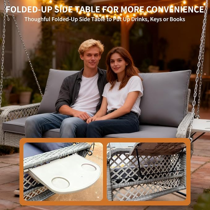 Wicker Porch Swing | 2 Seat Outdoor Porch Swing I 700lbs Heavy Duty Rattan - Image 4