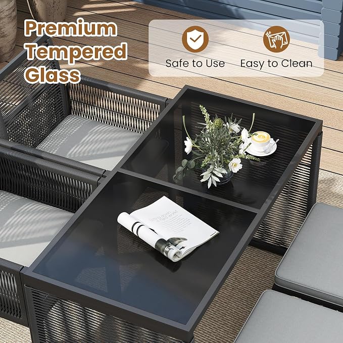 Tangkula 5 Pieces PE Wicker Patio Dining Set, Outdoor Conversation Set - Image 6
