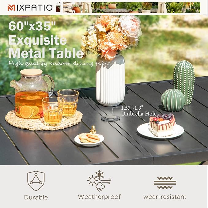 7 Pieces Outdoor Dining Set for 6, Patio Dining Set Wicker Rattan Chairs - Image 5