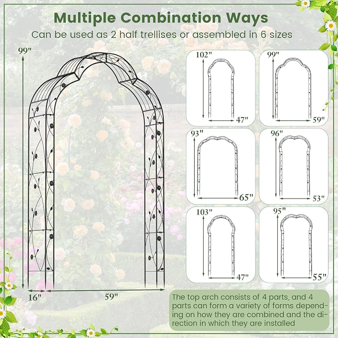 Giantex 2 Half Garden Arch Trellis, 8.2 FT Metal Garden Arbor, 6 Sizes - Image 5